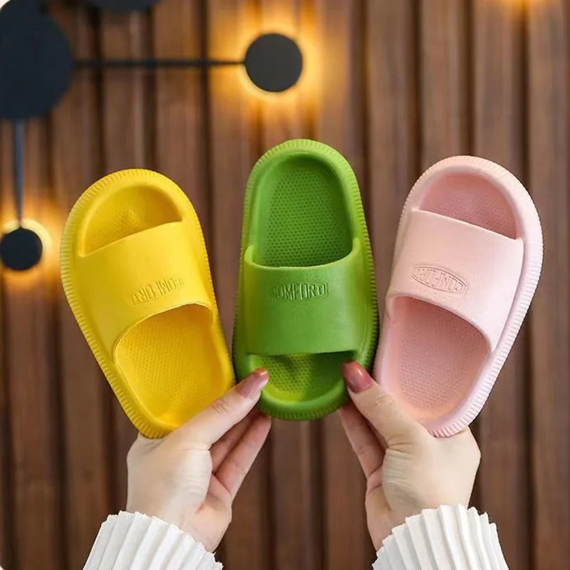 Summer Children\'s Casual Slippers Solid Color Breathable Non-Slip Home Bathroom Beach Kids Soft Slippers Boys Girls Indoor Shoes