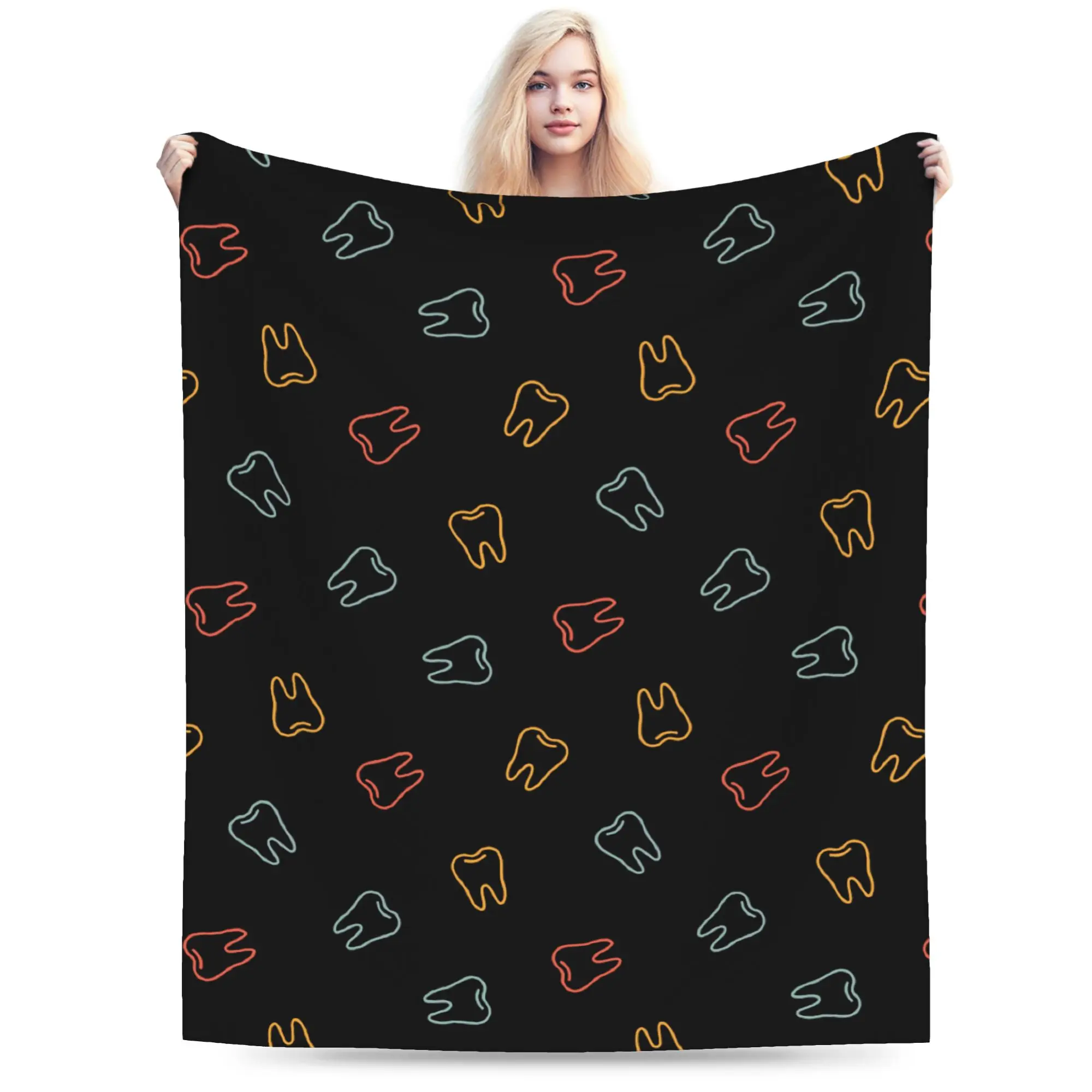 Custom Tooth Party Black Blanket Warm Fleece Soft Flannel  Throw Blankets for Bedding Sofa Office Spring
