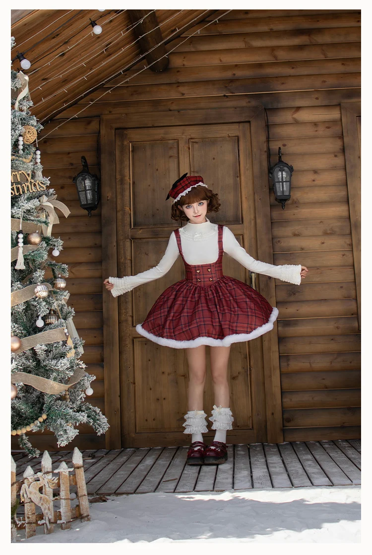 عيد الميلاد الخريف الشتاء لوليتا طويلة وقصيرة هيكل السمكة الحمالة فستان عالية الخصر ألف خط تنوعا الحد من العمر فساتين الموضة #5