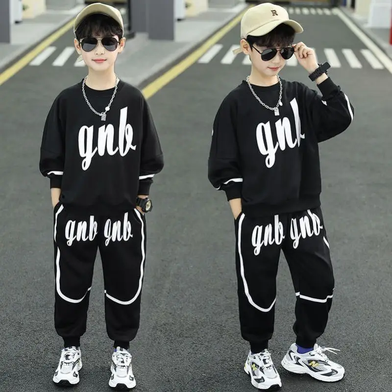 

Spring Autumn Boys Cotton Alphabet Print Workout Sweatshirt+Sweatpant Sets School Kids 2PCS Tracksuit Child Jogger Outfit 5-16Yr