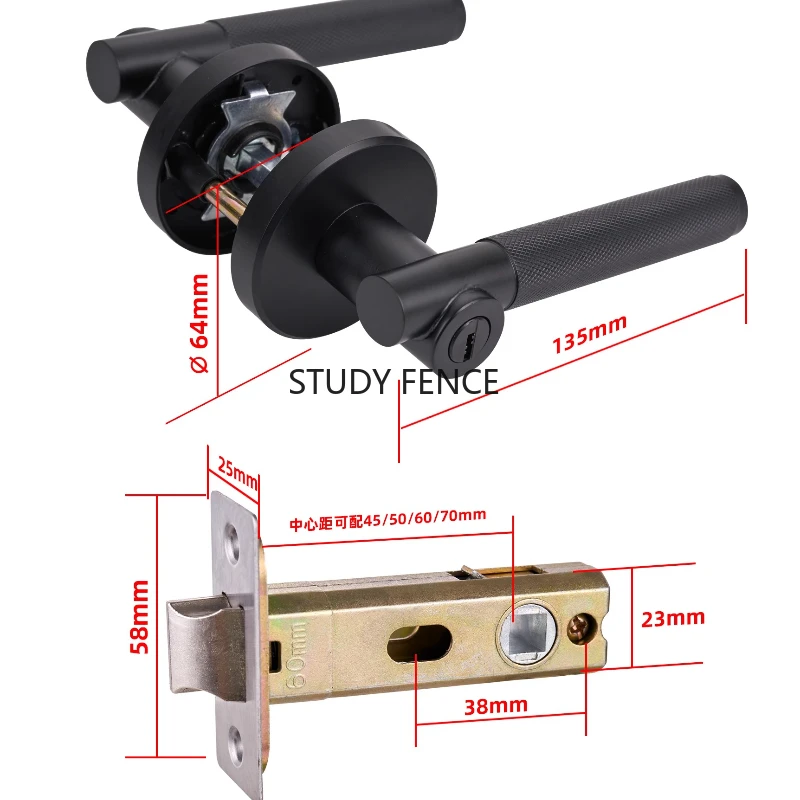 مقبض باب من الفولاذ المقاوم للصدأ داخلي عالمي ثلاثة مقبض بار قفل مقبض الباب المنزلي ملحقات الأجهزة مع مفاتيح #6