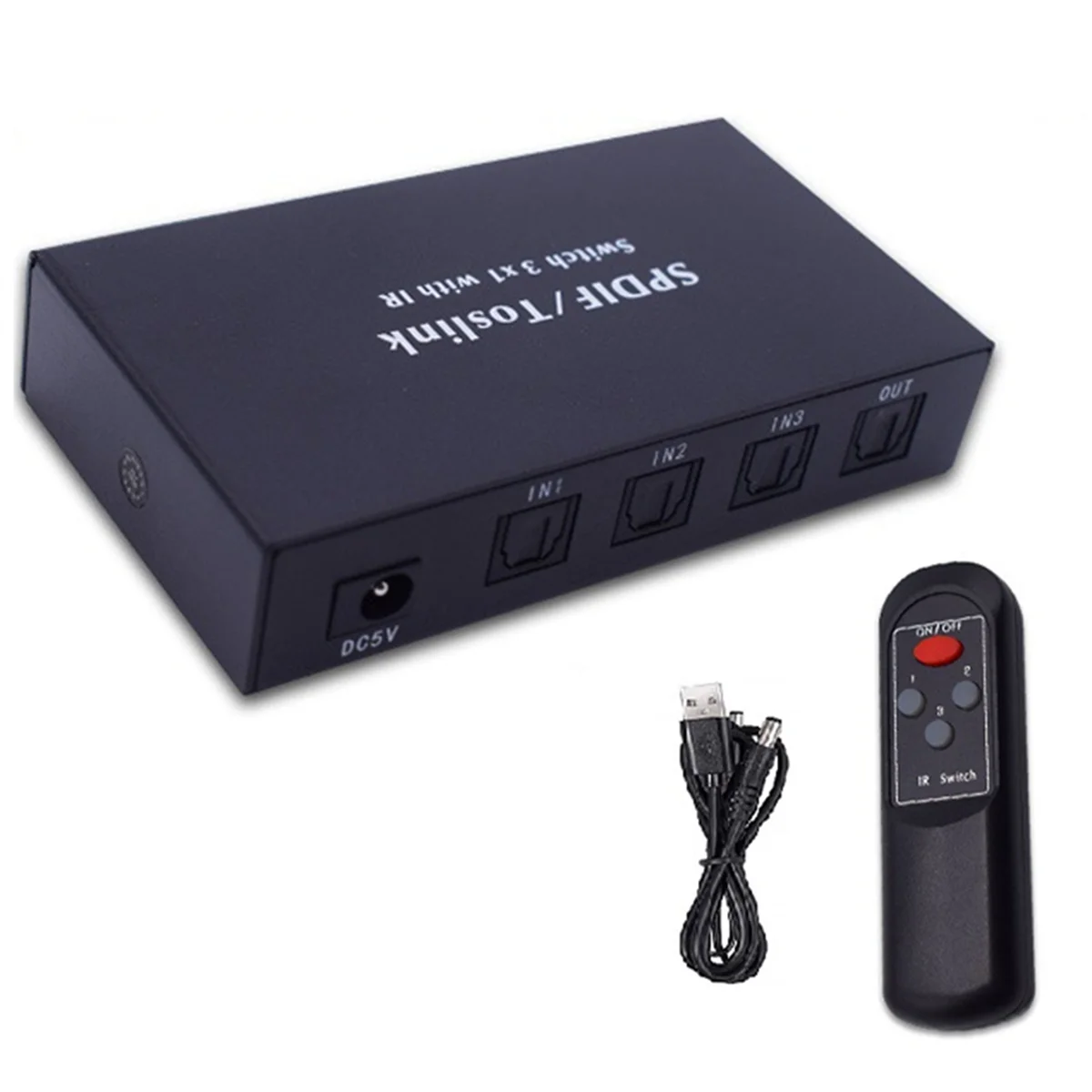 N09R Optical Switcher with 2 Way Spdif Toslink Optical Digital Audio Splitter 3 in 1 Out with IR Remote Control Switch