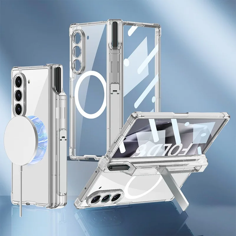 

Wireless Charging Magnetic Hinge Pen Holder Stand Screen Shockproof Protector Film Cover for Samsung Galaxy Z Fold 6 Case