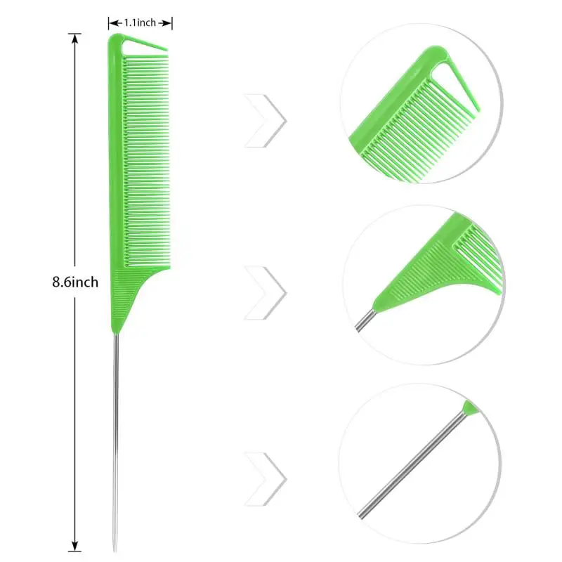 3pcs Forked Mouse Tail Comb set, long Steel needle Mouse tail tease comb, salon hair stylist hair comb, metal tail comb