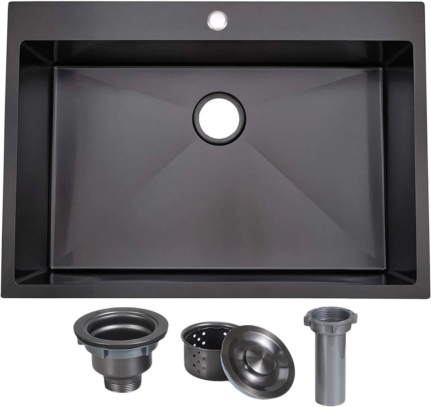 33x22 Black Drop in Kitchen Sink, 33 Inch Gunmetal Black Stainless Steel Top Mount Kitchen Sink, Single Bowl Laundry Sink with S
