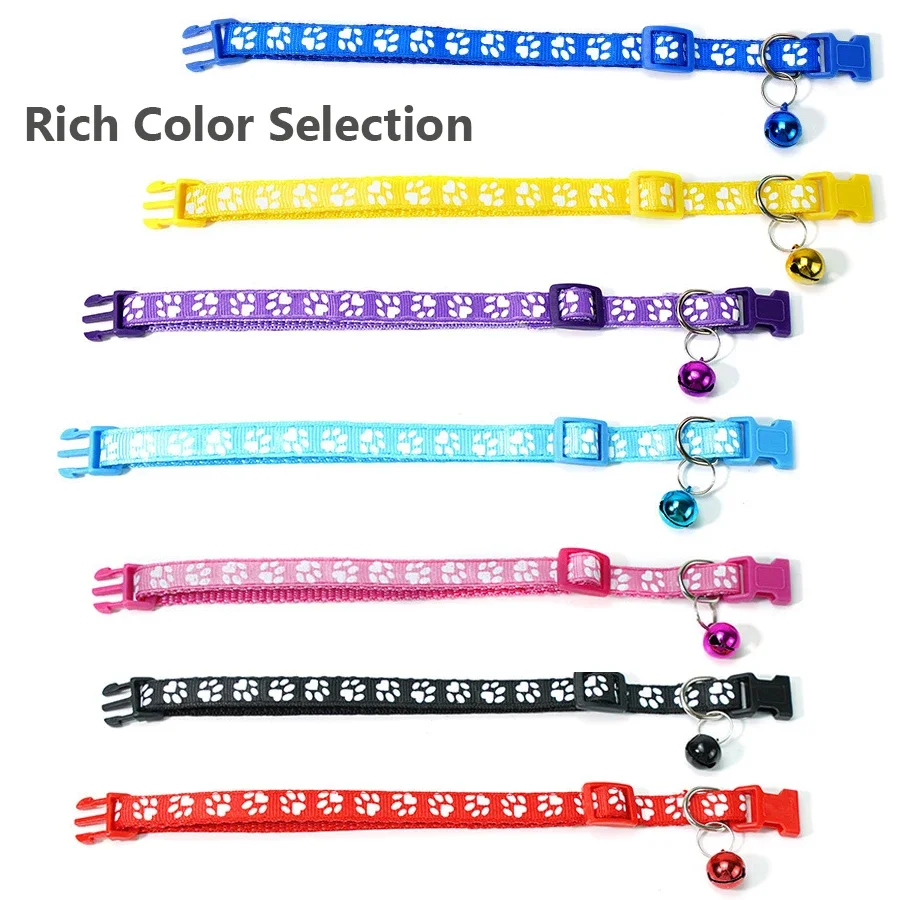 Verstellbares Fußabdruck-Halsband für Welpen, kleine Hunde, Kätzchen, Katzen mit Glocke, niedliches, weiches Halsband für den täglichen Gebrauch, 1/5 Stück – Detail 7