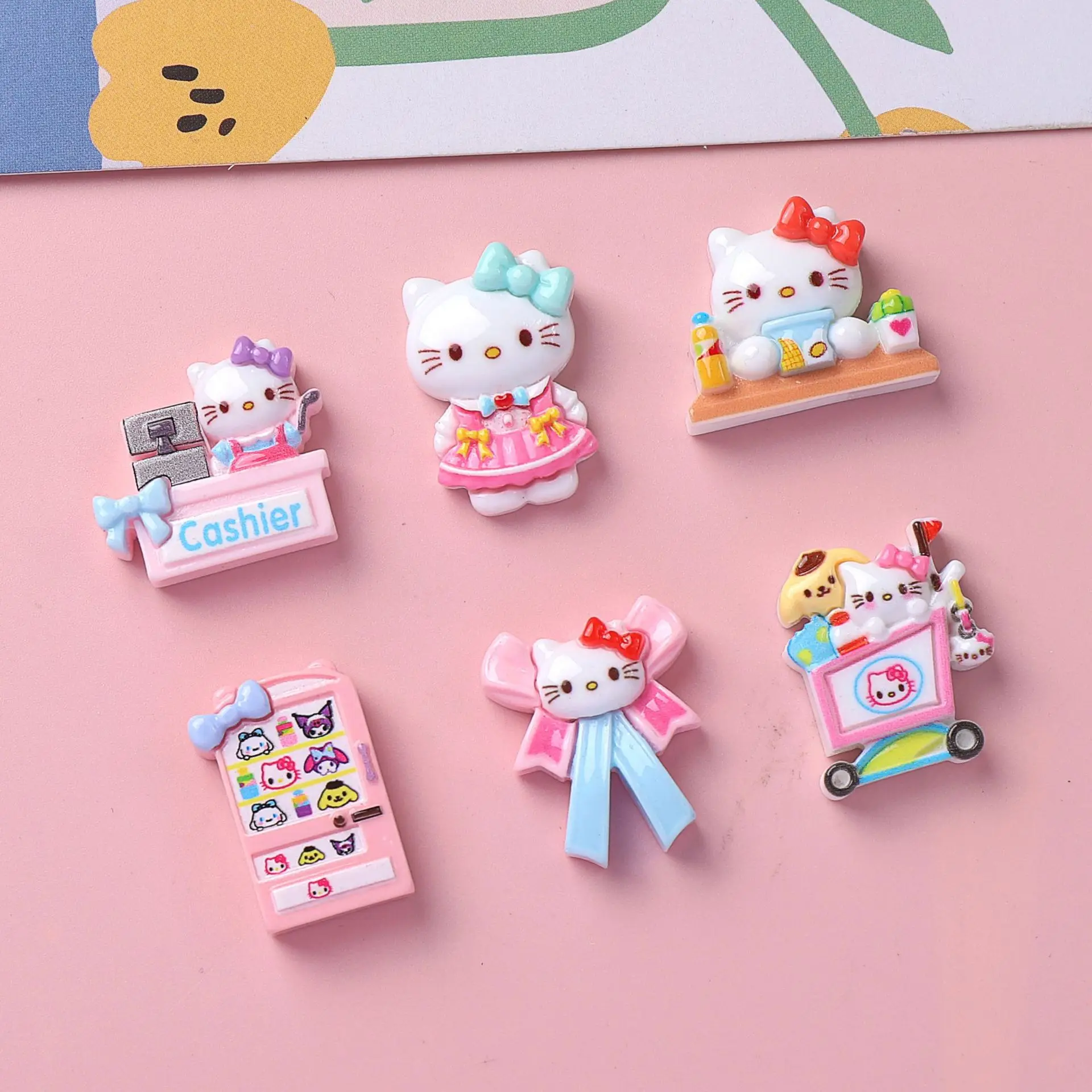 5pcs Cartoon shiny supermarket hello kitty resin flatback for craft diy supplies cabochons charms for scrampbooking