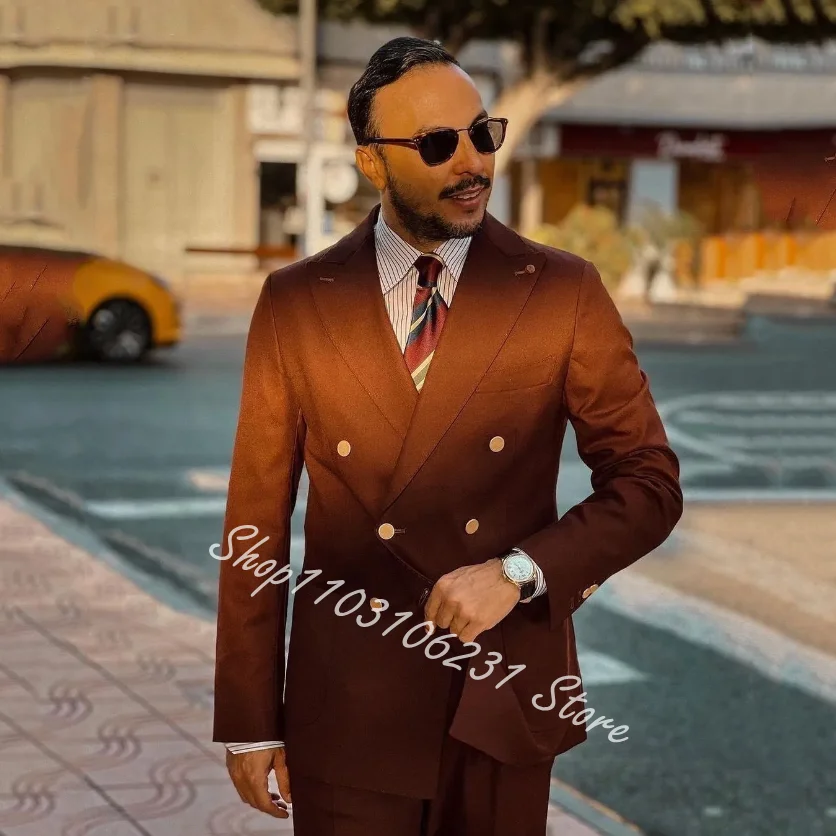 Men's Suit Peak Lapel Double Breasted Slim Fit Suits for Men 2 Piece Casual Formal Tuxedos Blazer Pants Trajes De Hombre