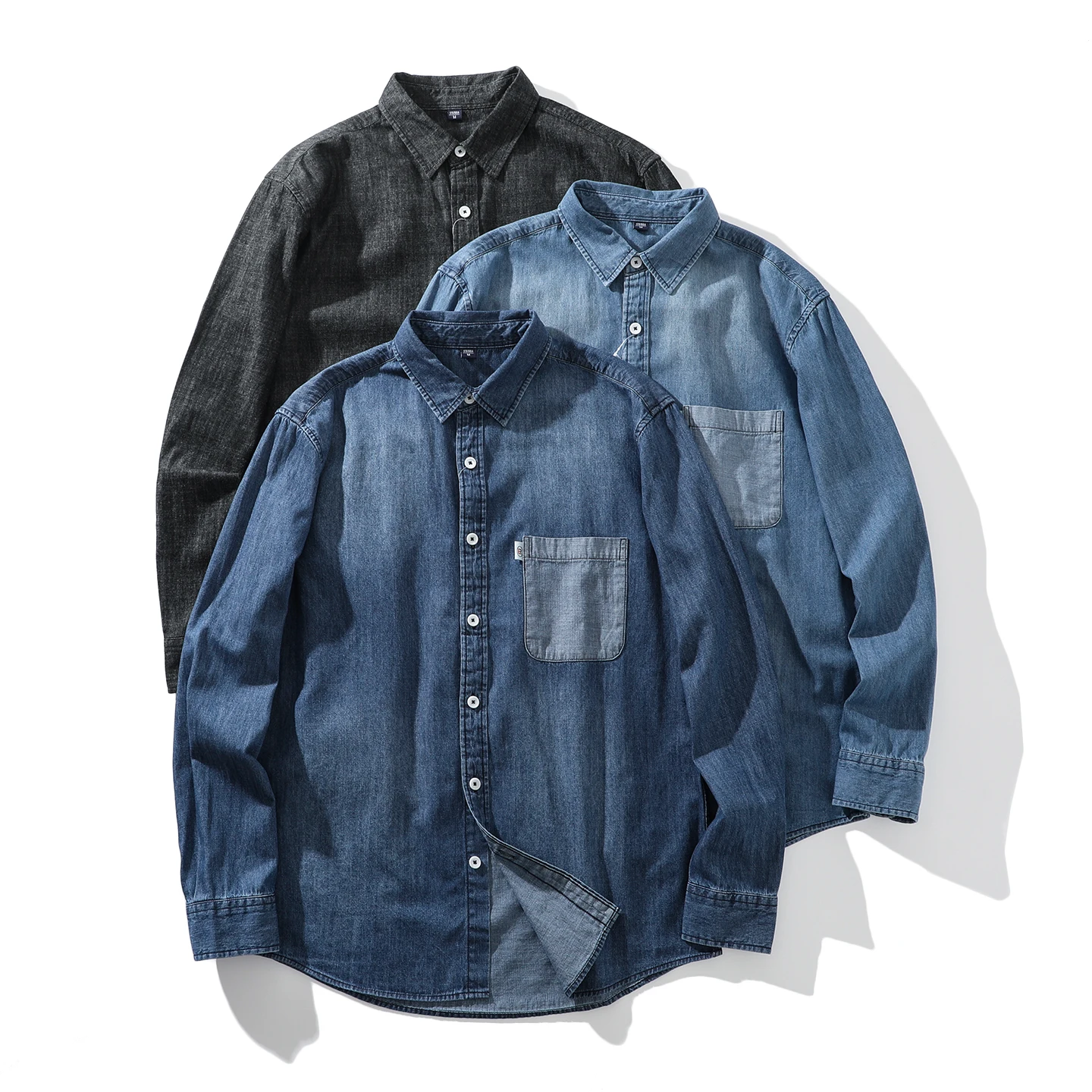 

Ретро-японская джинсовая рубашка с эффектом потертости для мужчин, свободная повседневная рубашка с длинным рукавом, износостойкая, из чистого хлопка, молодежная