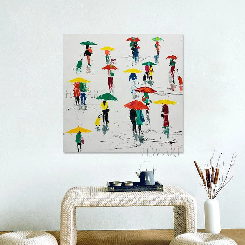 Rain Day Figure Art Acrylic Canvas Handmade Oil Painting New Arrival Abstract Picture Decor Frameless Wall Hanging Artwork