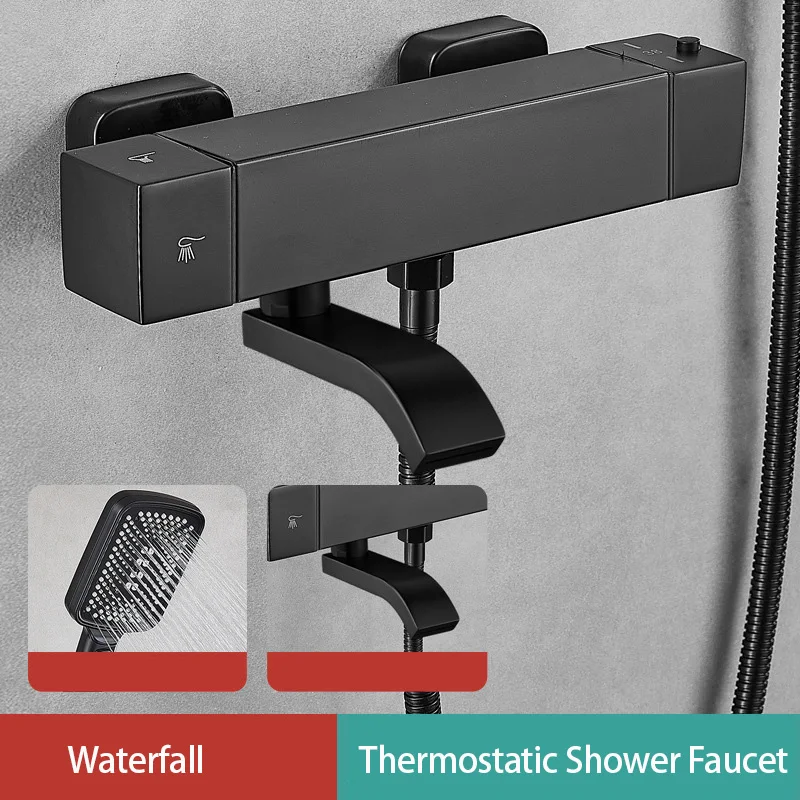 Bathroom Thermostatic Shower Faucet Wall Mount Constant Temperature Control Valve Hot Cold Water Mixer Bathtub Faucet Accessorie