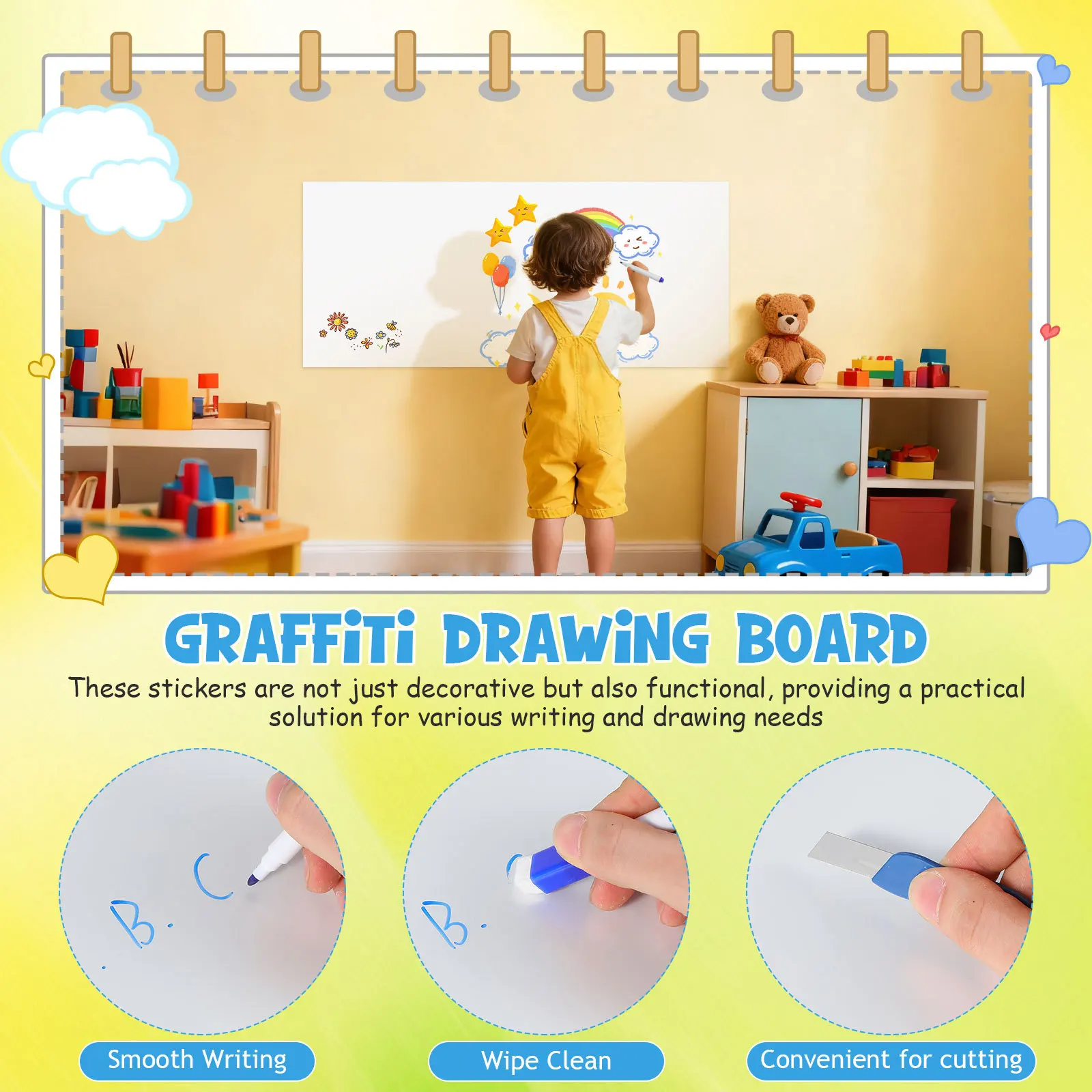 Dry Erase Board for Wall Large Whiteboard Sticker Adhesive Paper Classroom Office School Writing Surface