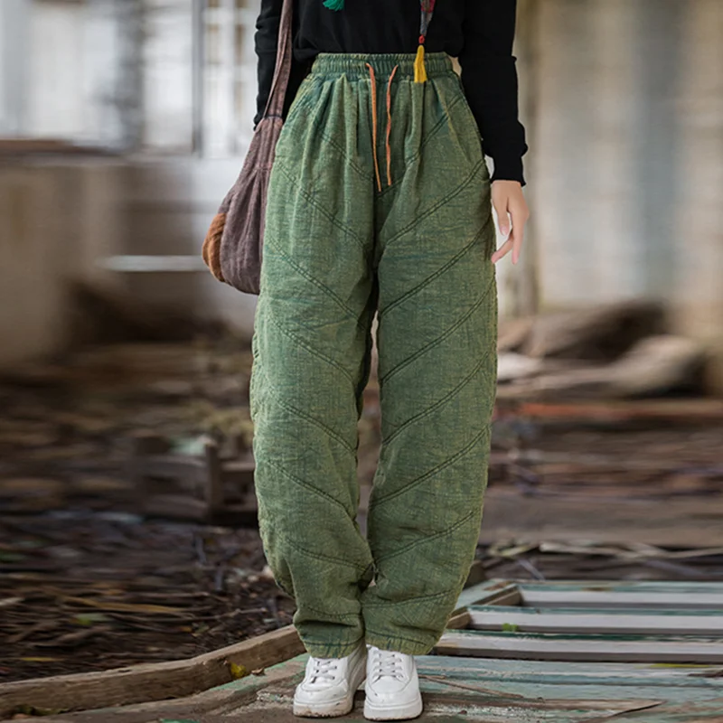 Women  Baggy Cargo Ethnic Vintage Elastic High Waist Loose Long Cotton Line Oversize  Trousers Wide Leg Clothes  Large Size
