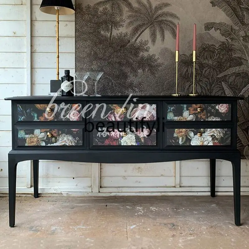 

French solid wood porch locker painted side cabinet neoclassical partition decorative cabinet