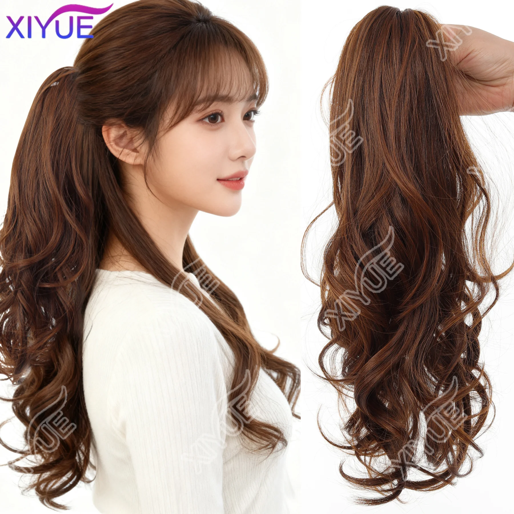 

Синтетический хвост XY, зажим для наращивания хвоста, короткий вьющийся хвост, женский черный, коричневый, многослойный хвост с полузавязанными волосами