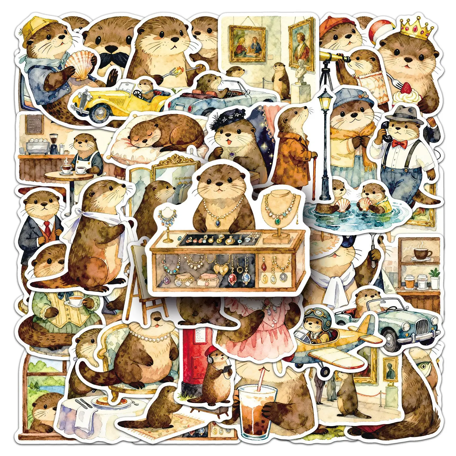 50-Pack Cartoon Otter Stickers Waterproof Decorative Decals for Water Bottles Laptops Mobile Phones Notebooks Luggage