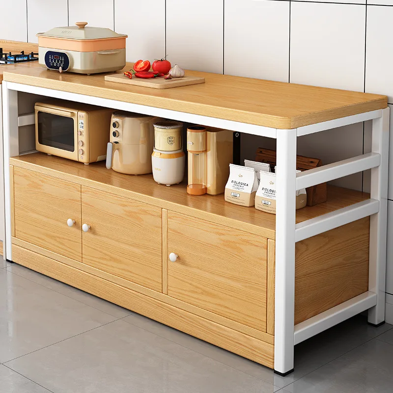 Kitchen Multifunctional Shelf Cabinet Floor to Floor Cutting Table Workbench Multi-layer Microwave Storage Cabinet
