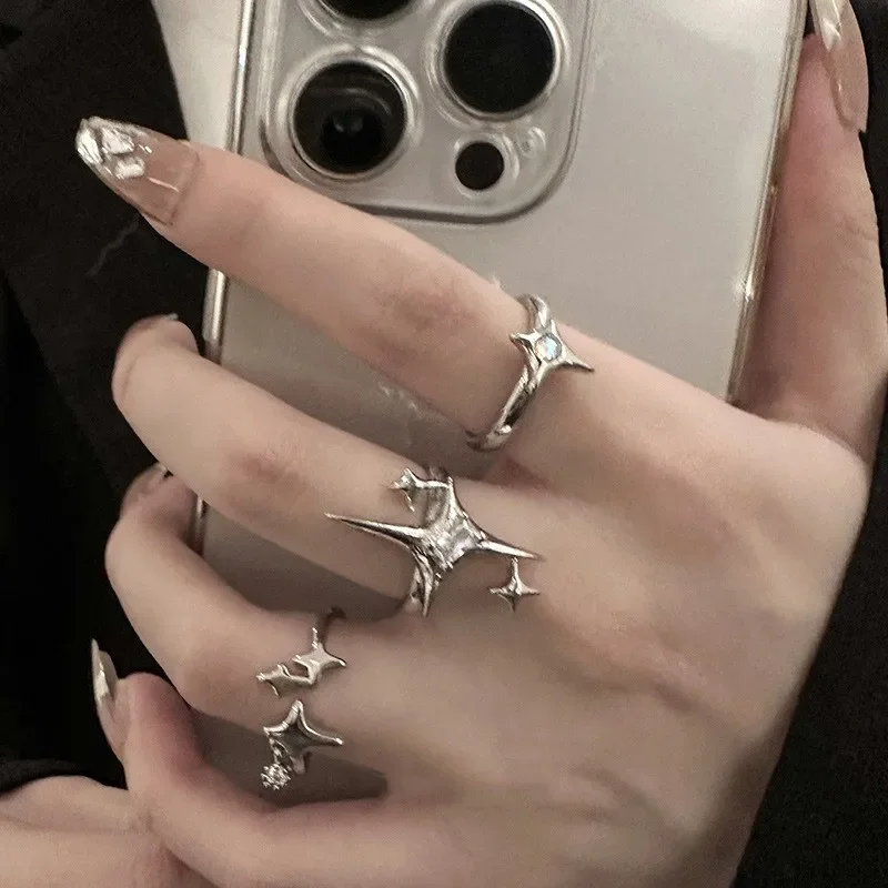 Metal Zirconia Mansard Open Geometric Ring Women\'s Exaggerated Glamour Ring Banquet Jewelry Accessories