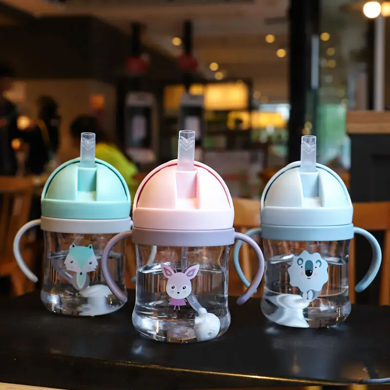 250ml Baby Feeding Cup with Straw Children Learn Feeding Drinking Bottles Kids Wide-Mouth Training Straw Cup Sippy Cup