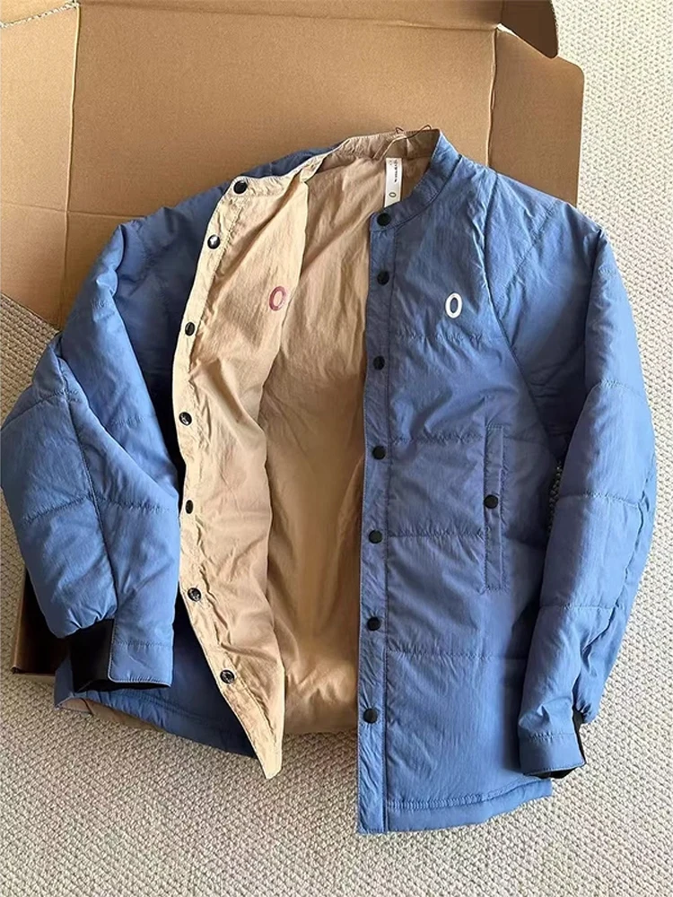 

Cleanfit Thiened Winter Cotton Jaet Men's Blue Double-sided Wearable Warmth Youth Faion Stand Fit Long Sve Zipper