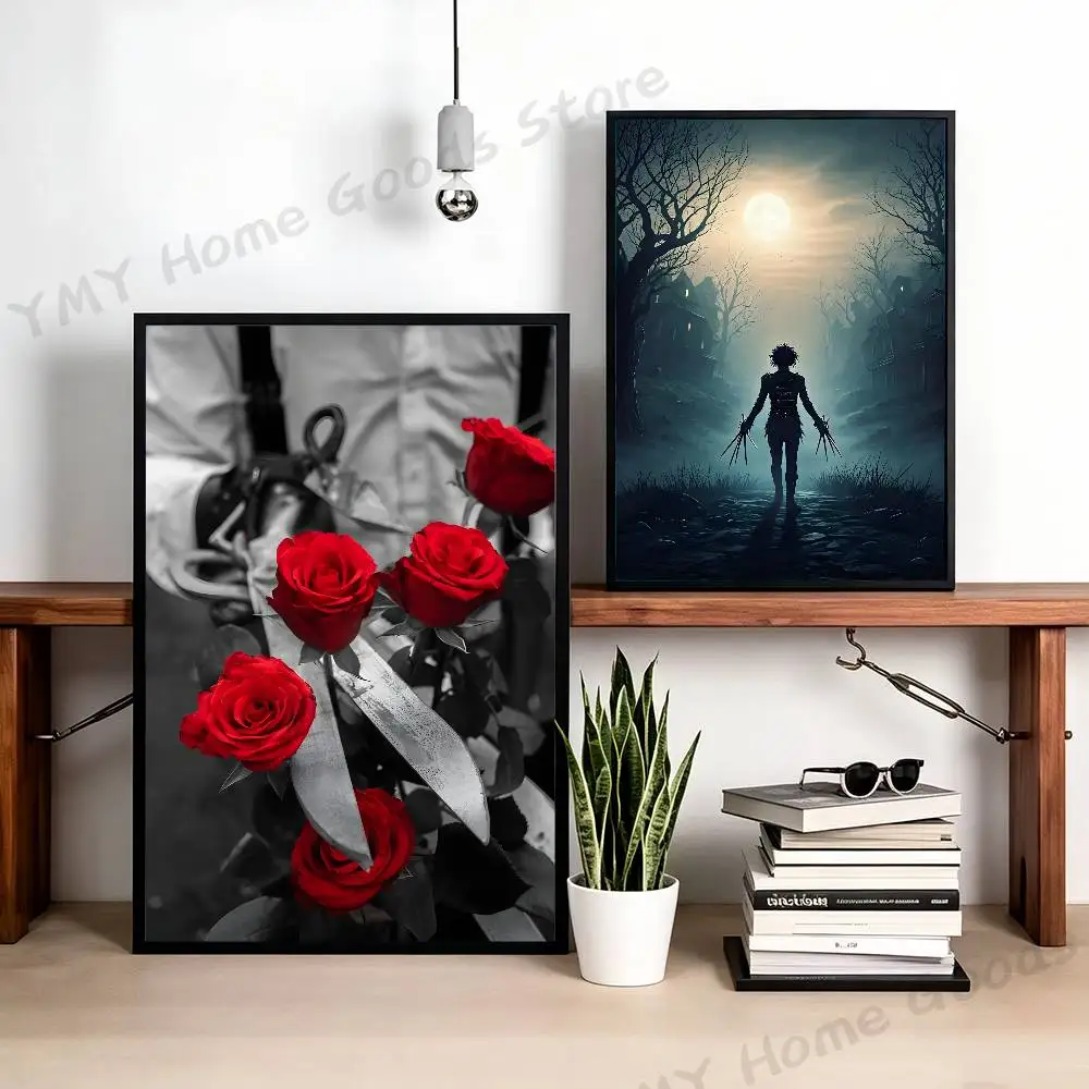Edward S-Scissorhands Poster Sticker Classic Art Painting for Home Bedroom Cafe Office Wall Decor