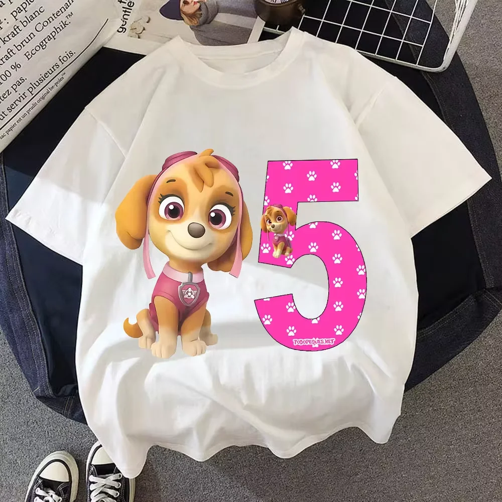 Paw Patrol pakaian anak-anak longgar ramah kulit kartun Skye T-Shirt musim panas lucu pakaian anak perempuan 2 sampai 8 tahun mode hadiah ulang tahun