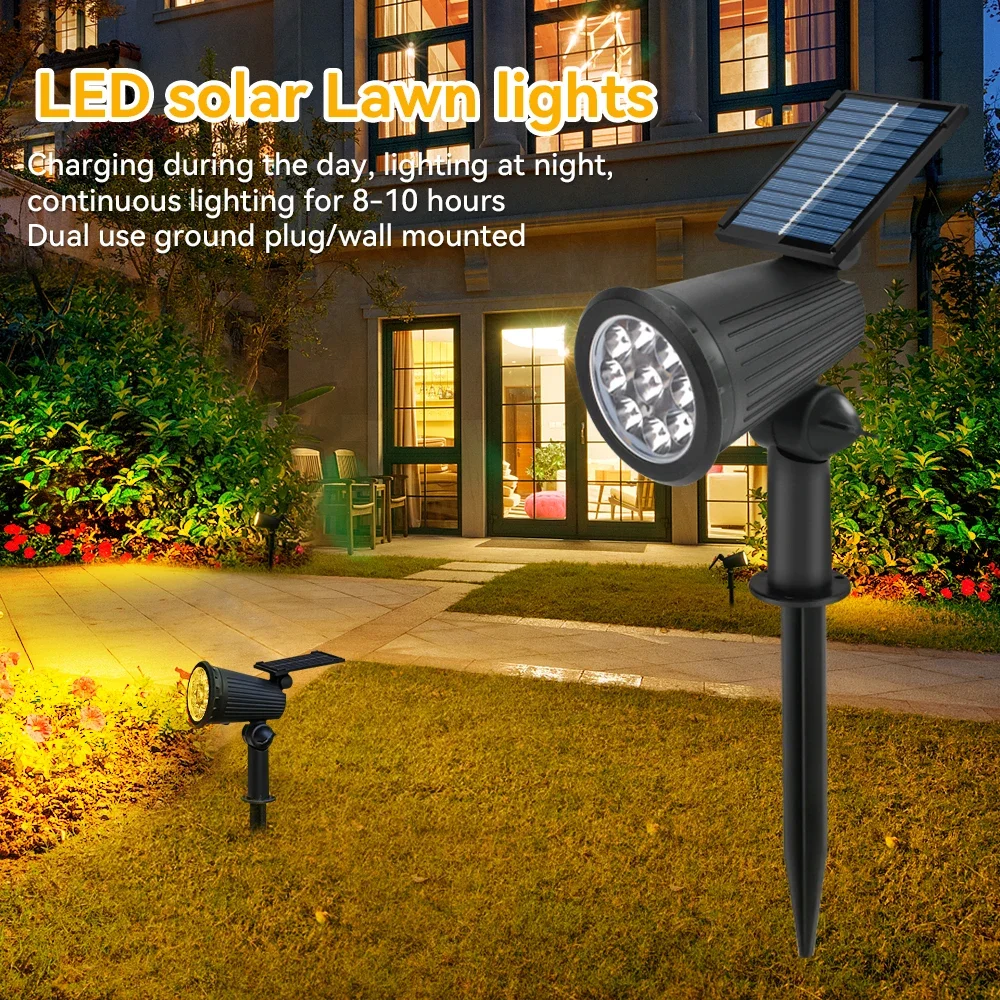 Pop 3PCS 9LED Solar Lawn Spotlight Outdoor Waterproof Angle Adjustable Lighting Lamp Garden Backyard Patio Driveway Decor Lamp