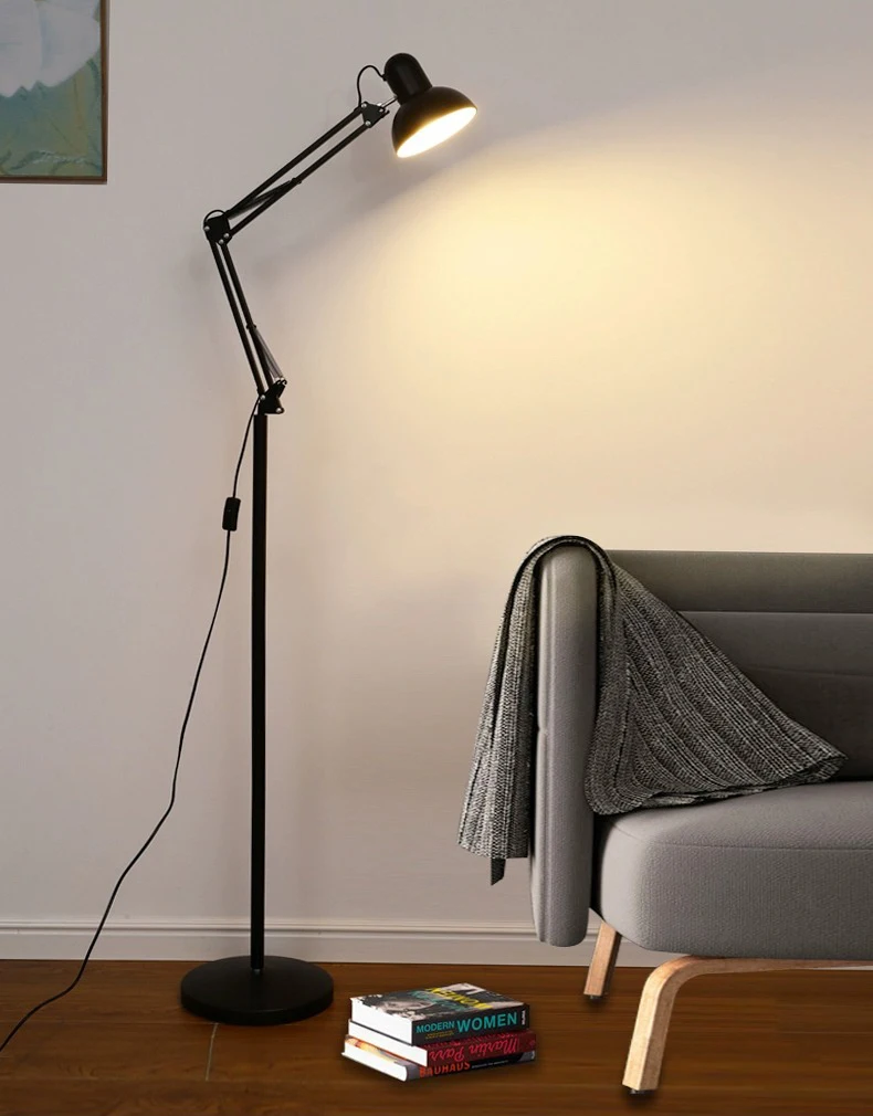 BOSSEN Long Arm Folding Floor Lamp LED Eye Protection Study Living Room Bedroom Study Room Vertical Table Lamp