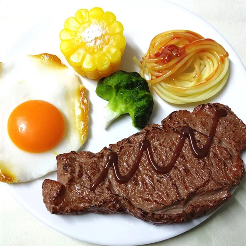 Simulation Fake Food Steak Eggs Combo Model, Burger Shop, Western Food Display Props, Home Decoration, 6 Pcs per Lot