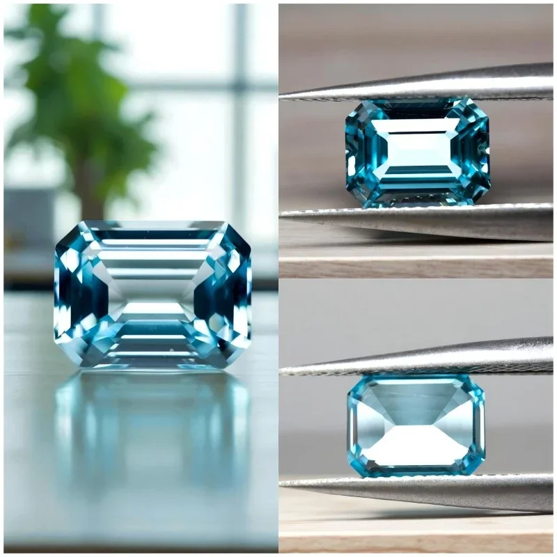 

Sapphire Aquamarine Color Emerald Shape VVS1 Lab Grown Gemstone Natural Colour Charms for DIY Jewelry Making with Certificate