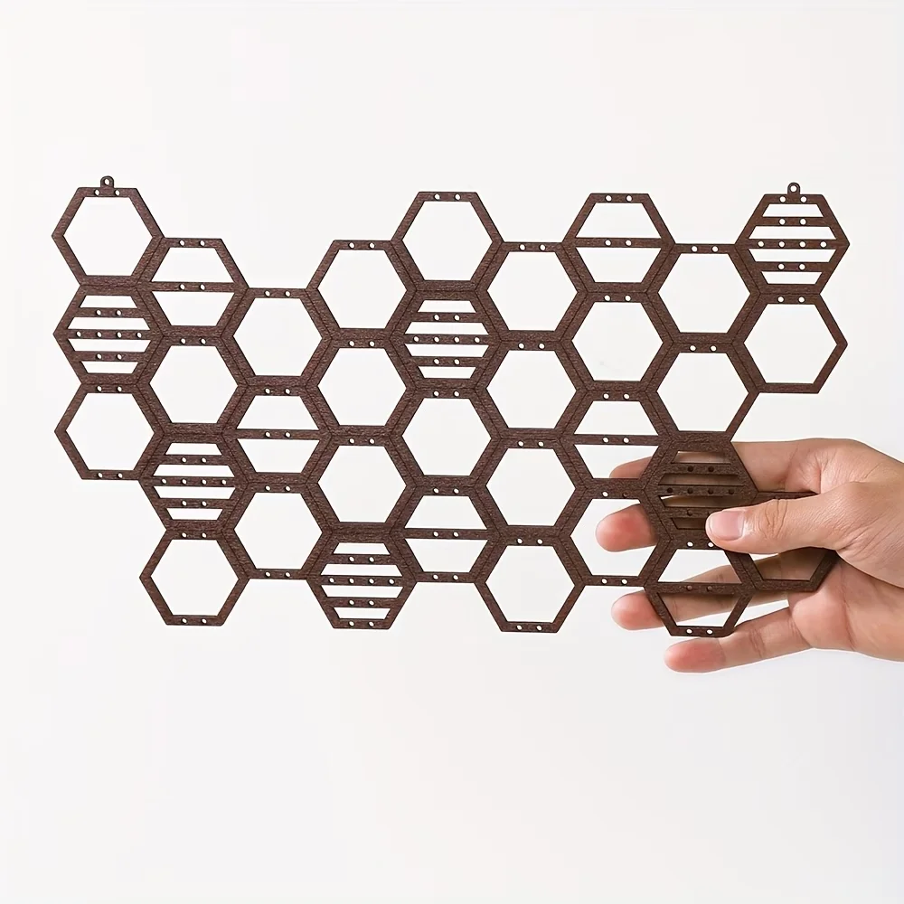 

Hanging Earring Holder, Honeycomb Earring Organizer Wall Mount Earring Display Wood Hanging Jewelry Organizer For Stud Earrings