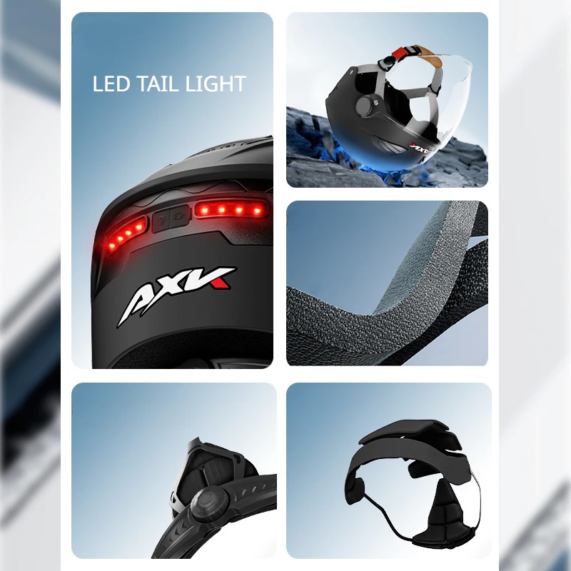 2024 New LED Tail Light Motorcycle Helmets Electric Scooter Motorbike Summer Hafe Hlemet Motorbike Helmet Cycling Accessories