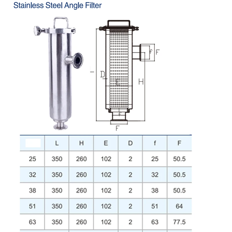 SS304/316L Stainless Steel Tri Clamp Pipeline Filter, Angle Filter L Type Strainer For Homebrew Beer Brewing Distillation