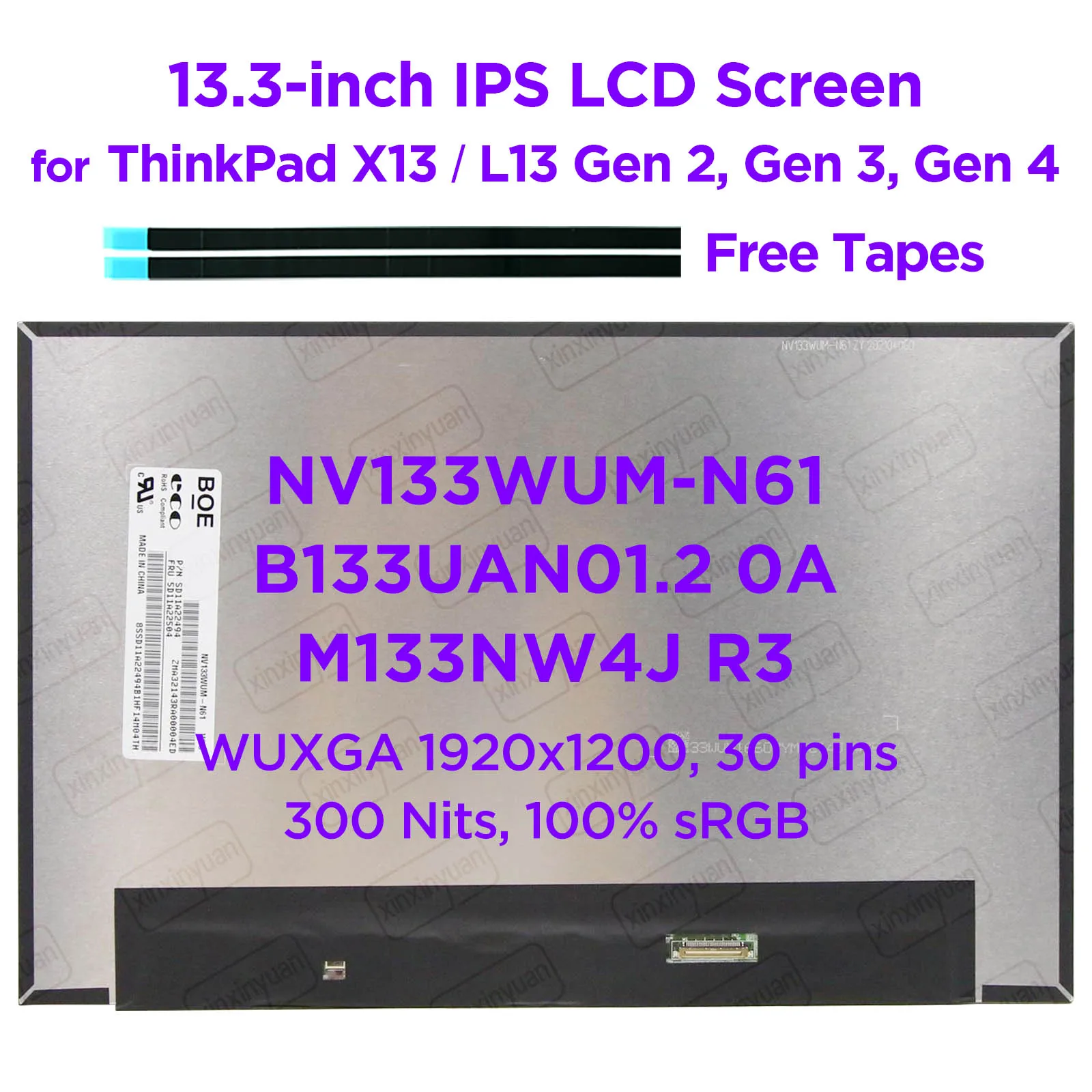 

13.3 Laptop LCD Screen NV133WUM-N61 fit B133UAN01.2 MND307DA1-4 LP133WU1-SPB1 M133NW4J R3 for ThinkPad X13 L13 Gen2 Gen3 Gen4