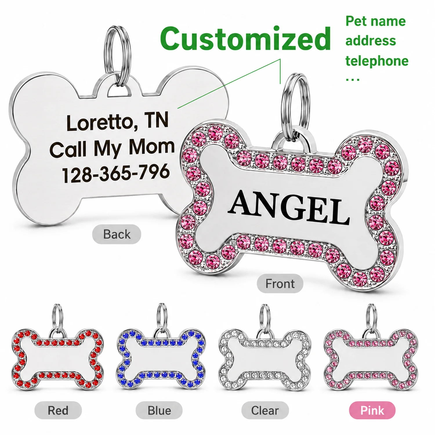 Personalisierte Hundemarke mit individuellem Text, Namensschild für Haustiere in Knochenform, lasergraviert, aus Legierung, Halsbandanhänger, personalisierte Namens-Hundemarken