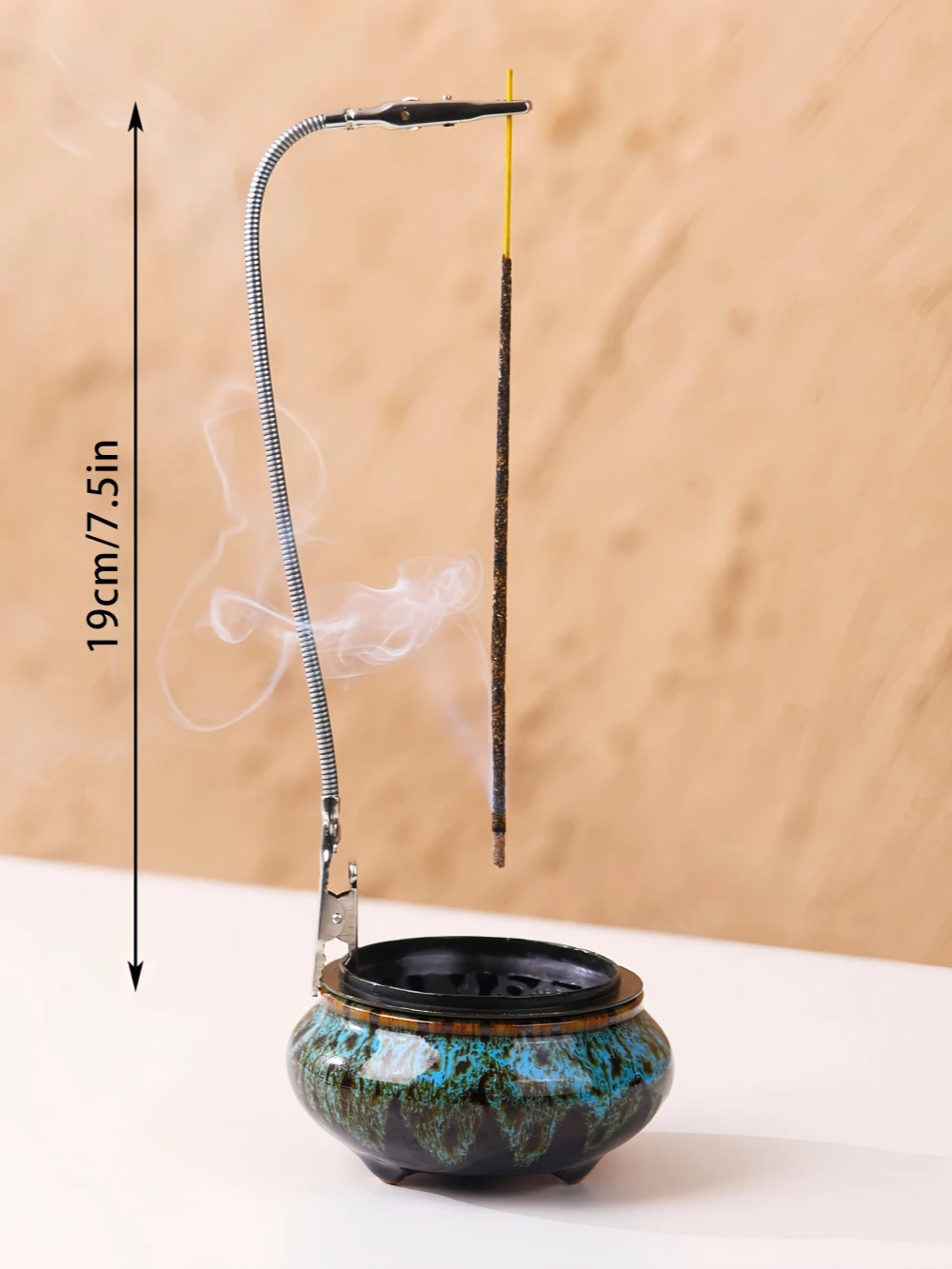 Censer Blue Incense Burner with Calabash Incense Stick Holder - Porcelain Charcoal Censer for Use with Resin Granular Powder