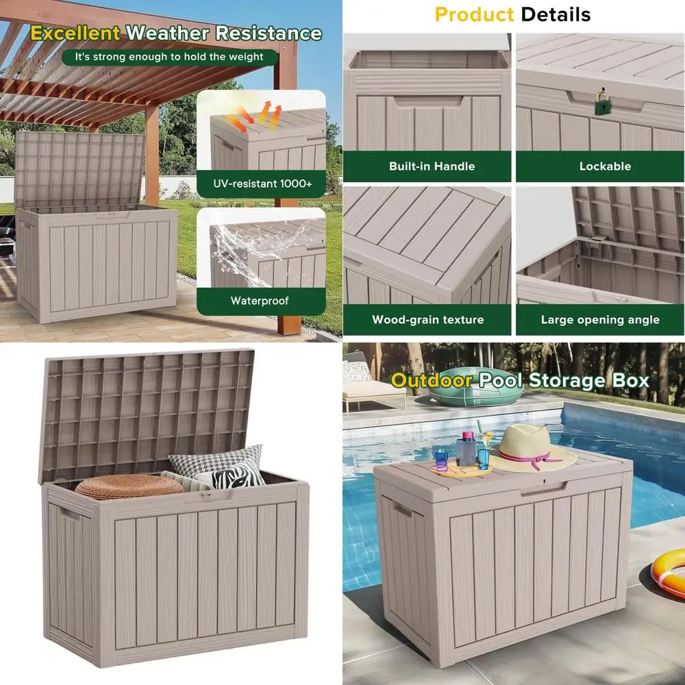 45 Gallon Resin Deck Box - Lockable Outdoor Storage for Patio Furniture, Pool Accessories, Garden Tools - Grey