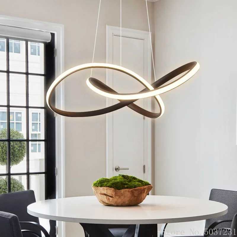 Dining Room LED Curved Pendant Lights Modern Home Decoration Living Room Ceiling Hanging lamps Kitchen Island Lighting Fixtures