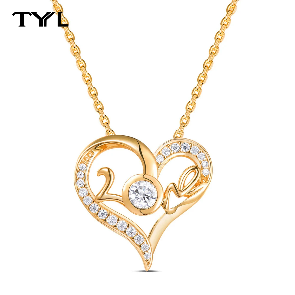 

TYYL 0.3ct Round Moissanite Lab Grown Ruby Sapphire Emerald Love Heart Pendants Gold Plated 925 Silver Diamonds Necklace Jewelry