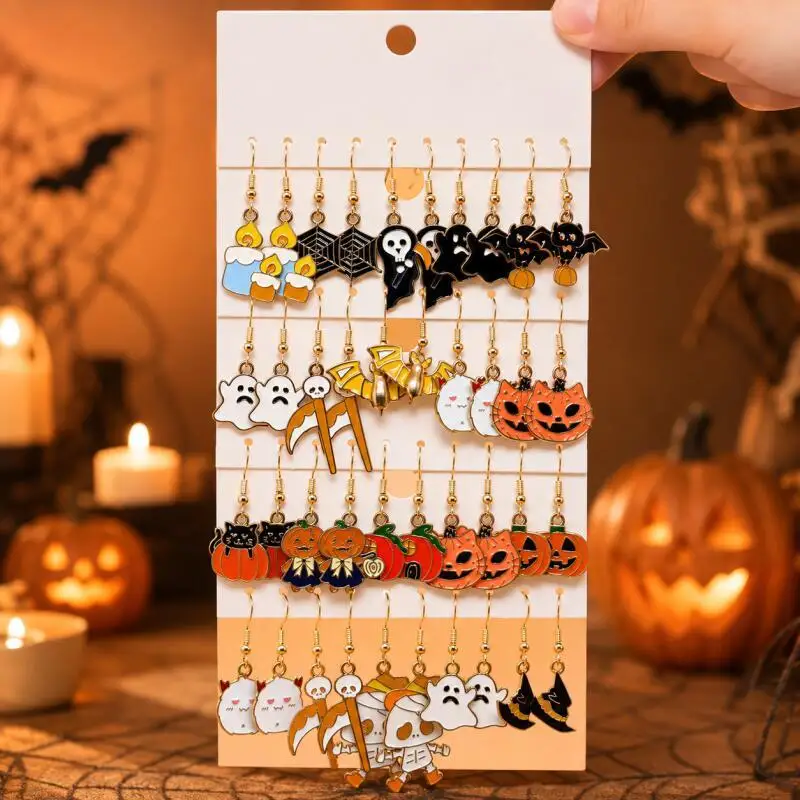 20 Pairs Halloween Dangle Earrings Set, Pumpkin Ghost Bat Skull Witch Party Jewelry for Women and Girls