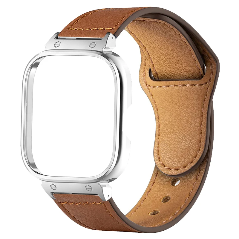 واقي حافظة معدني بحزام جلدي لساعة Redmi 4 ، سوار ، سوار ساعة ، حزام ، غطاء واقي