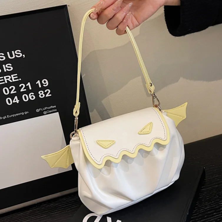 Novelty Bat Wing Crossbody Bag Halloween Pumpkin Monsters Fashion Underarm Bag 2023 Women Pleated Tote Handbag Punk Shoulder Bag