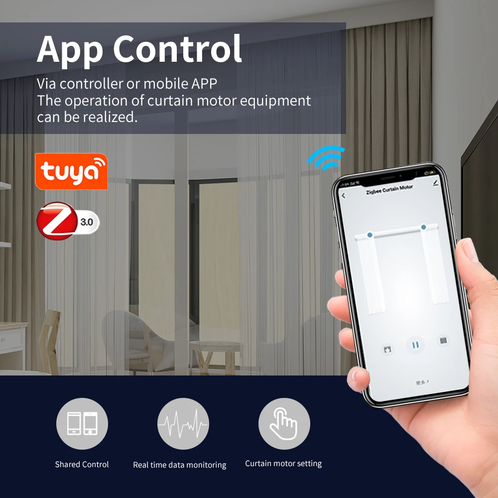 Generation Shorter Tuya Smart Zigbee Electric Curtain Motor Intelligent with RF Remote Voice Control Alexa Google Assistant