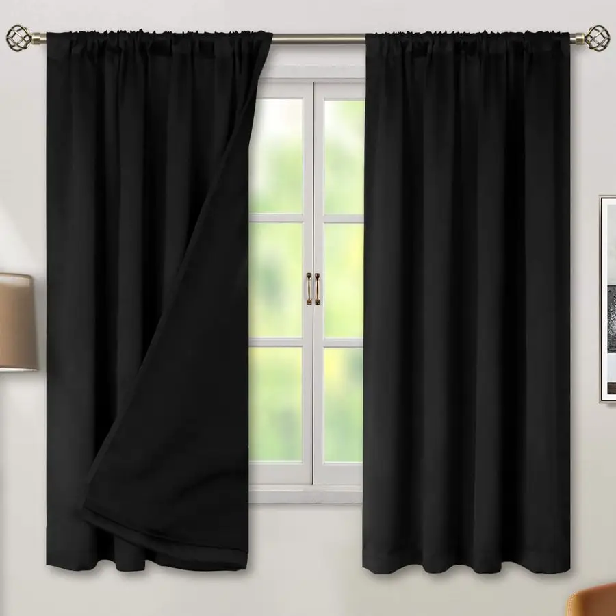 

Thermal Insulated 100 Blackout Curtains for Bedroom with Black Liner, Double Layer Full Room Darkening Noise Reducing Rod Pocket