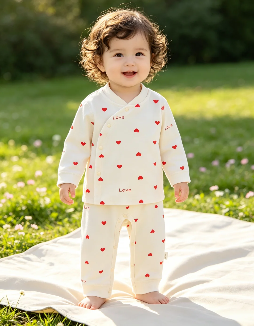 Autumn Cute Style Baby Suit Cartoon Floral Print Infant 2Pcs Set 3M-2Y Side Opening Soft Long Sleeve Home Sleep Toddler Suit