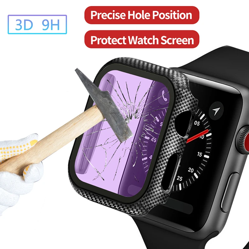 Screen Protector Carbon Fiber Case for Apple Watch SE Cover Series 6 5 4 3 Hard Bumper 40mm 44mm 38mm 42mm for iWatch Glass Film