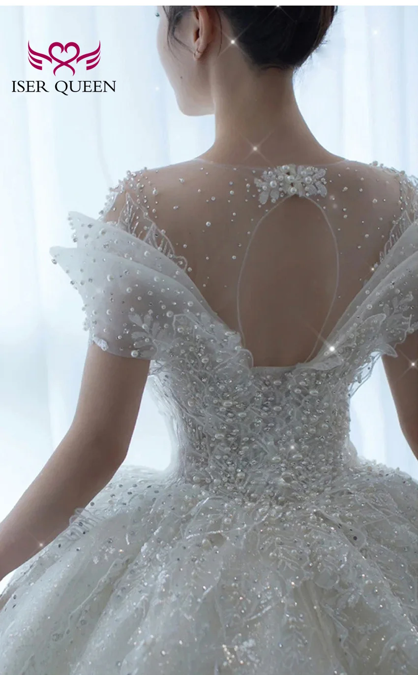 ที่กําหนดเองพิเศษแขนไข่มุกลูกปัดชุดแต่งงานชุดบอลลูกไม้ Appliques สวย Civil ชุดแต่งงานสําหรับเจ้าสาว WX0333