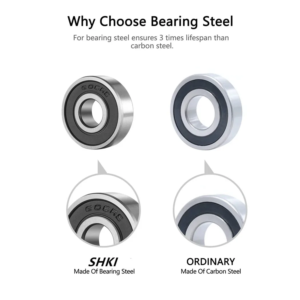10PCS 608 2RS Ball Bearings – Bearing Steel and Double Rubber Sealed Miniature Deep Groove Ball Bearings