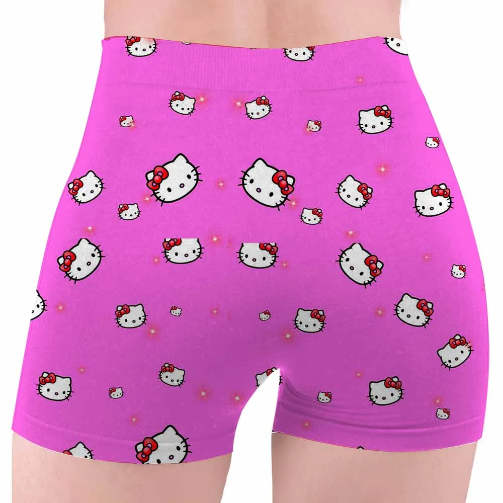 Yoga Shorts Hello Kitty print Tie Dye Push Up For Women High Waist quick-dry Fitness Workout Running Summer Cycling Sports Gym S