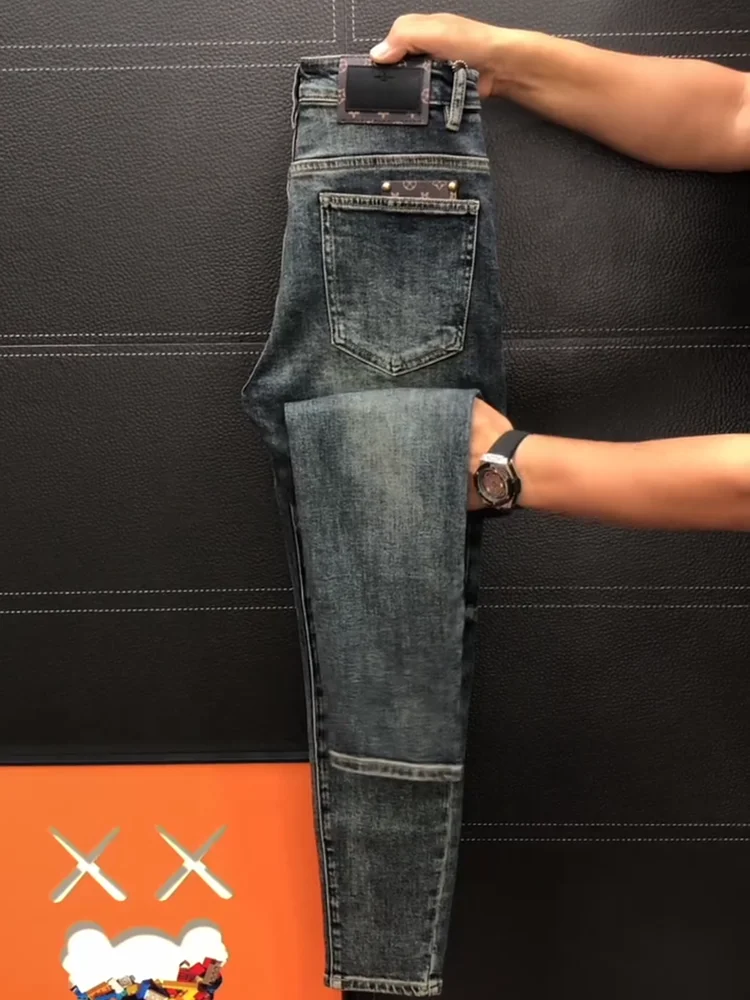 

High-Quality Fashionable Men's Jeans Spring Autumn Stylish Personality Match All Seasons Trendy High Elastic Slim Fit Jeans